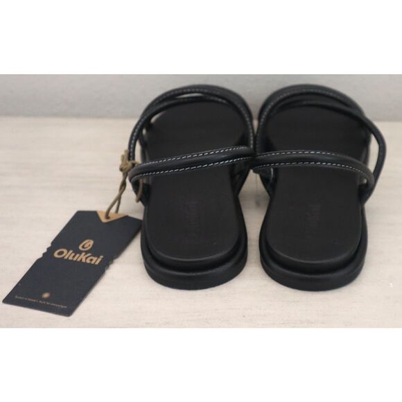 OluKai 20515-4040 Women's Sz 8W Black Leather Tiare Strappy Slip-On Sandals - Picture 4 of 16